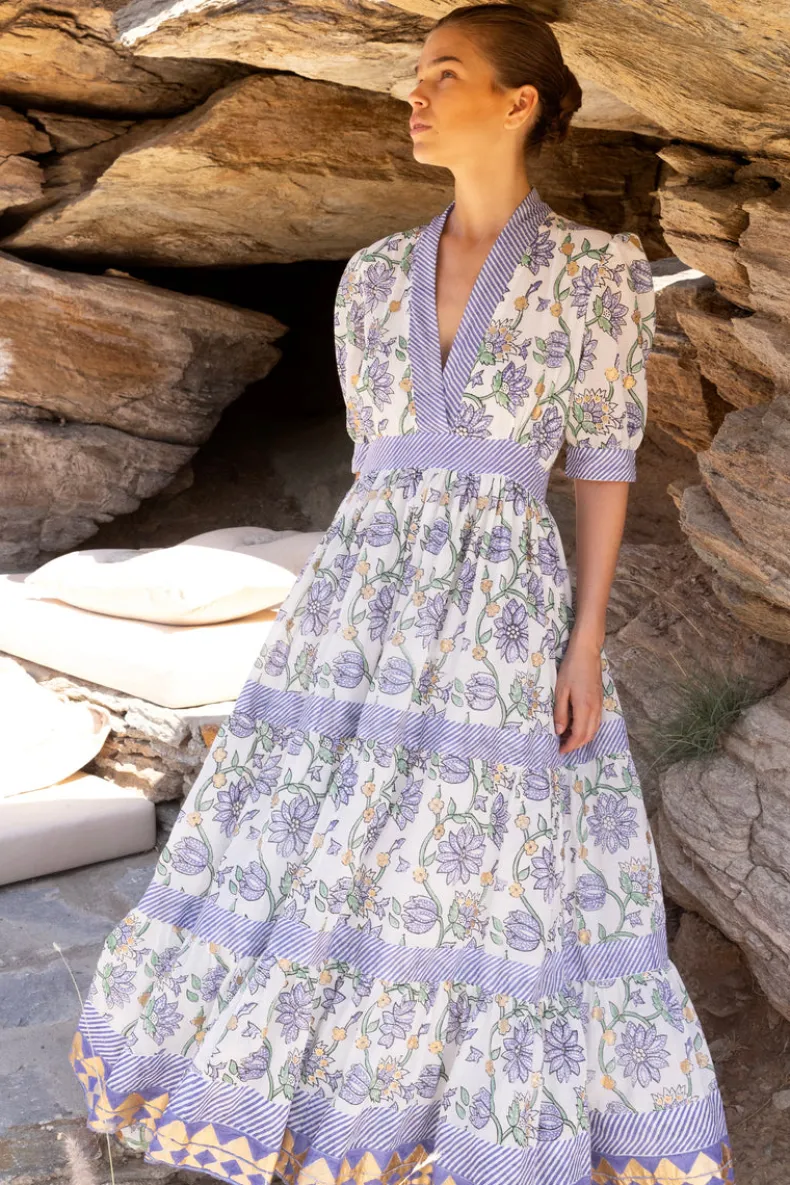 V-Neck Cuffed Maxi- Presidio Blue