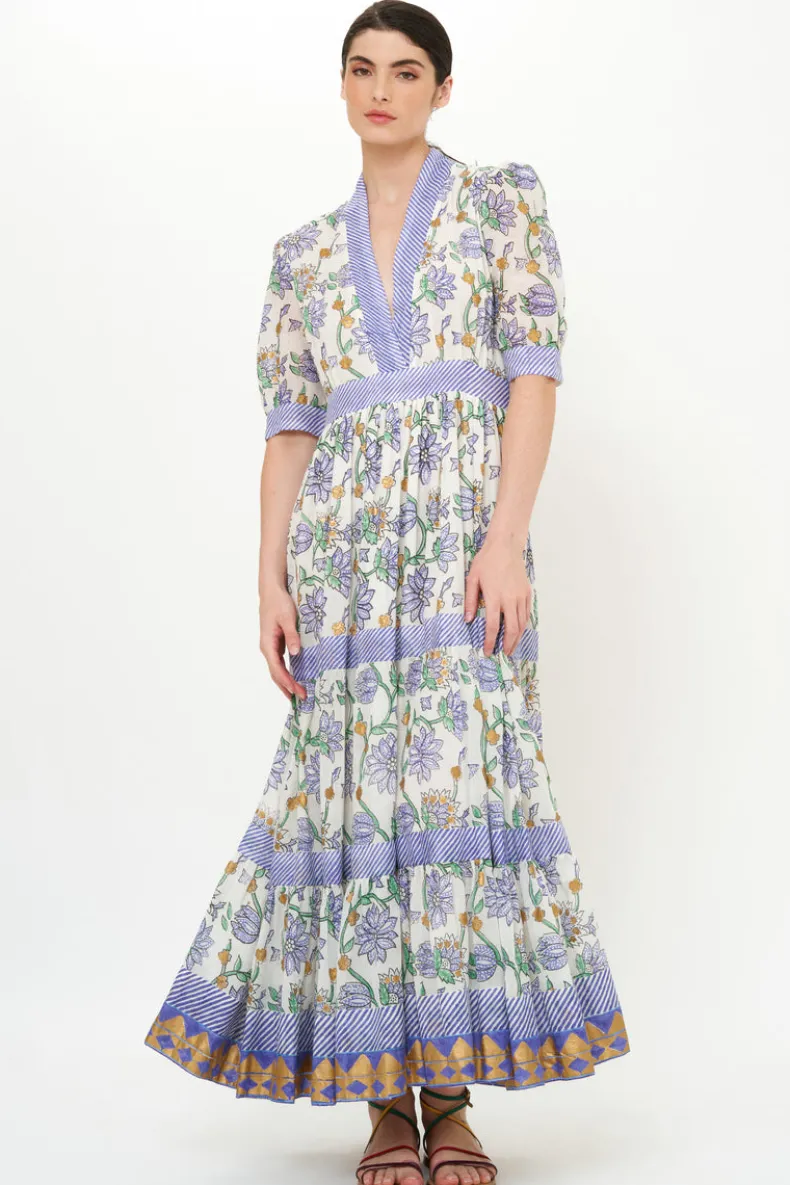 V-Neck Cuffed Maxi- Presidio Blue