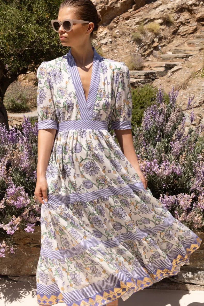 V-Neck Cuffed Maxi- Presidio Blue