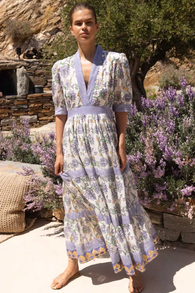 V-Neck Cuffed Maxi- Presidio Blue