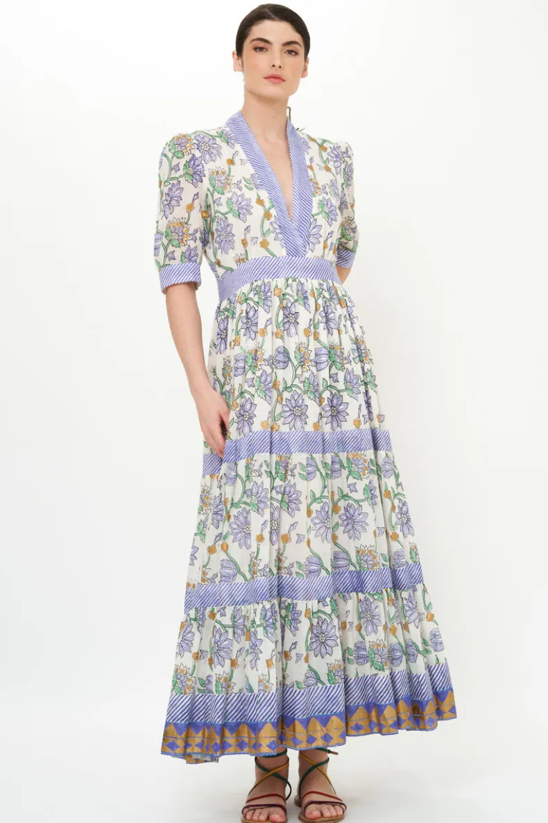 V-Neck Cuffed Maxi- Presidio Blue