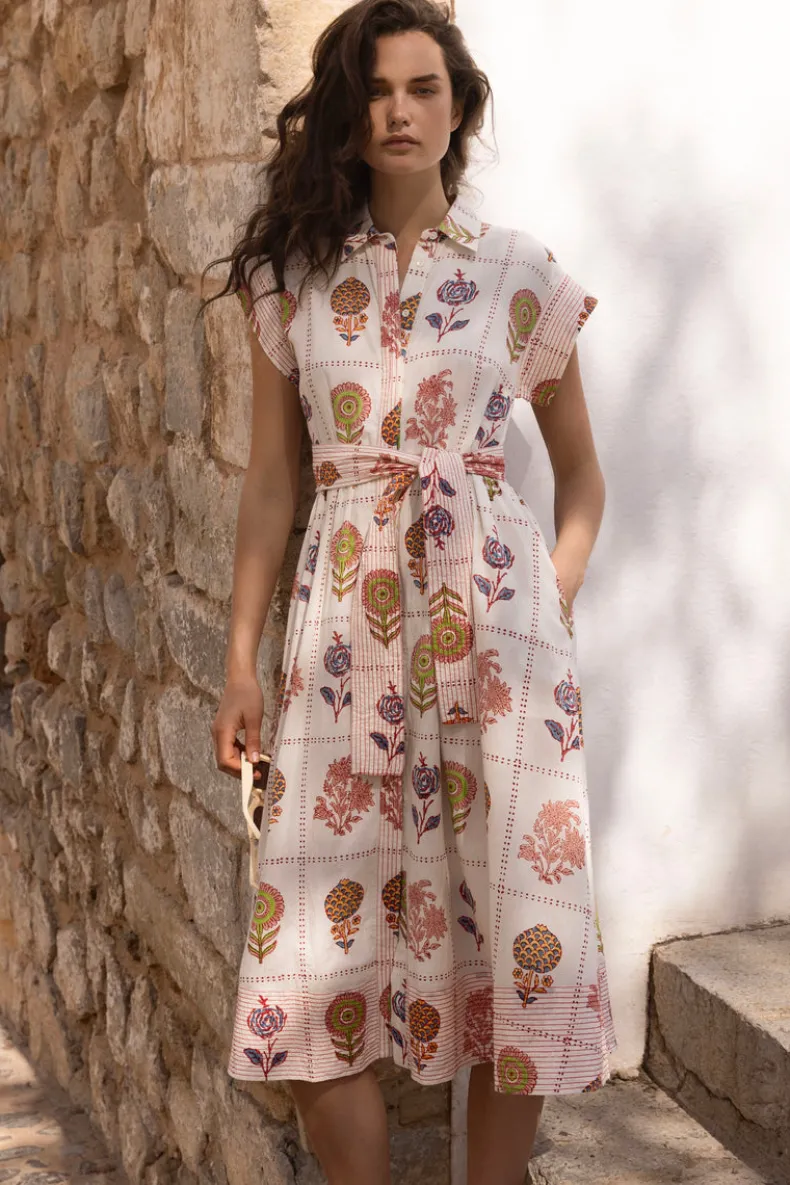 Belted Shirt Dress- Taormina Cream