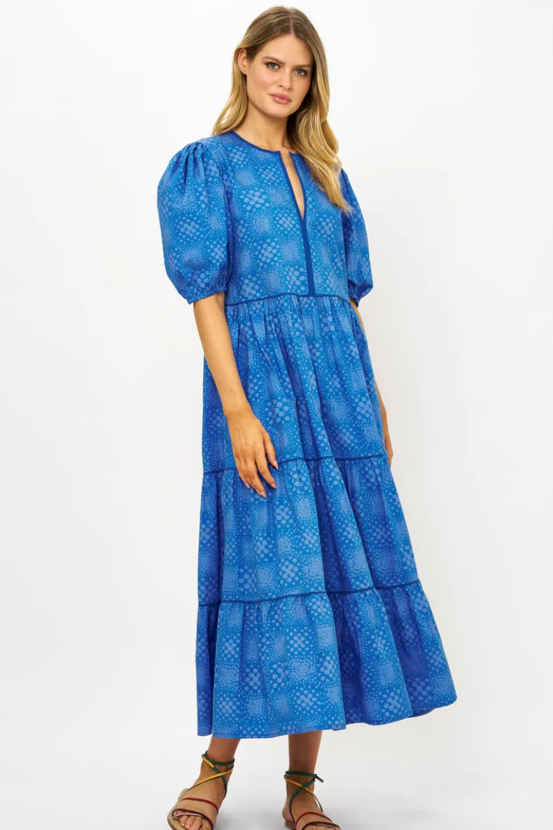 Puff Sleeve Maxi- Matrix Blue