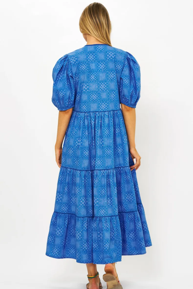 Puff Sleeve Maxi- Matrix Blue