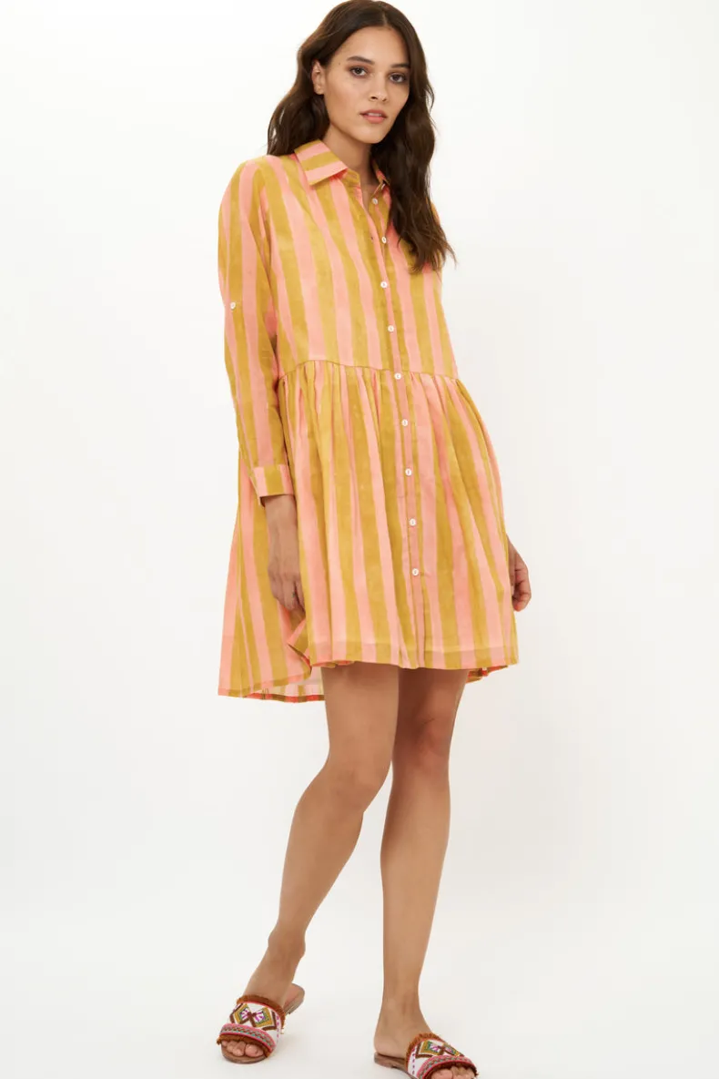 Long Sleeve Shirt Dress Mini- Cabana Coral