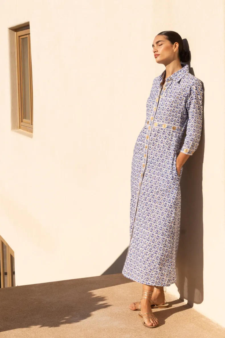 Shirt Dress Maxi- Veranda Blue