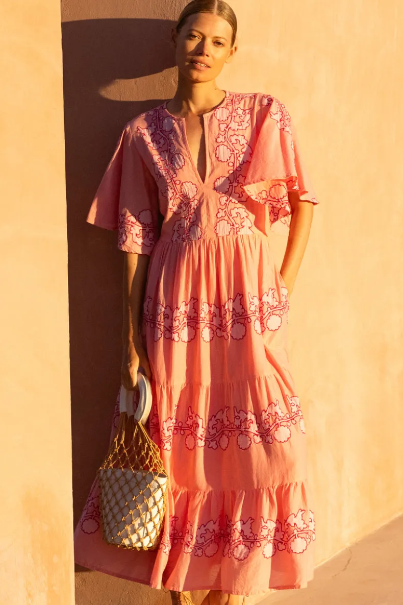 Flirty V-Neck Maxi- Tangier Pink