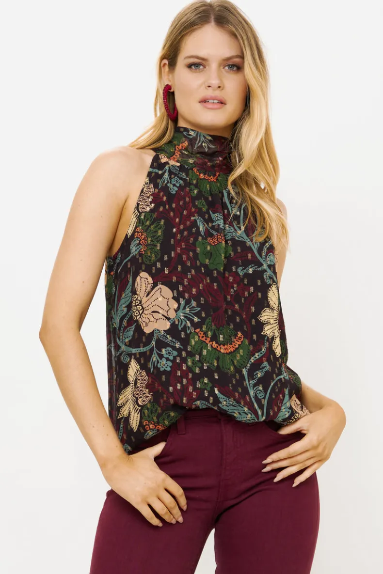 Sleeveless Tie Neck Top- Turin Wine