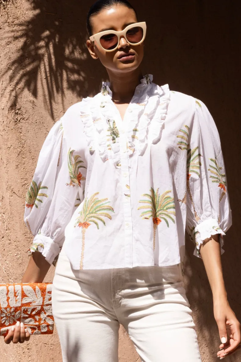 Ruffle Front Button Blouse- Canary Green